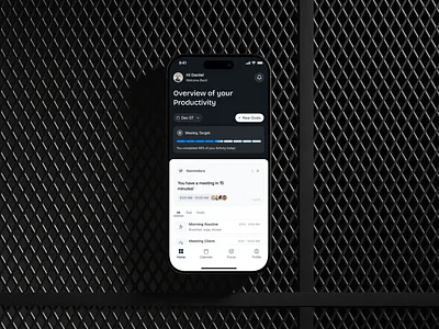 Productivity Mobile App: Daily Overview & Activity Tracking activity app design calendar goals management mobile app mobile app project mobile app uiux planner planning product design productivity project project management schedule task task list task management tracker uiux