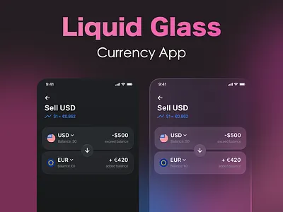 Figma Liquid Glass Effect currency currency exchange figma glass effect investment app liguid glass mobile app motion design motion graphics