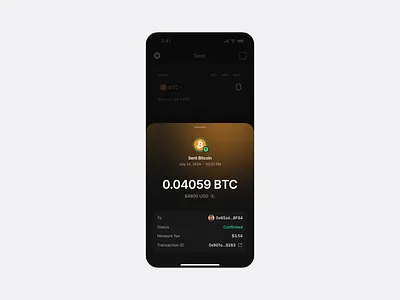 Sent BTC drawer UI blockchain component crypto dapp dark drawer product design ui design