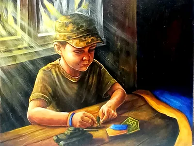 Original Painting – Ukrainian War Art – Emotional Child Life art child hand painted handmade kid paint painting ukraine war