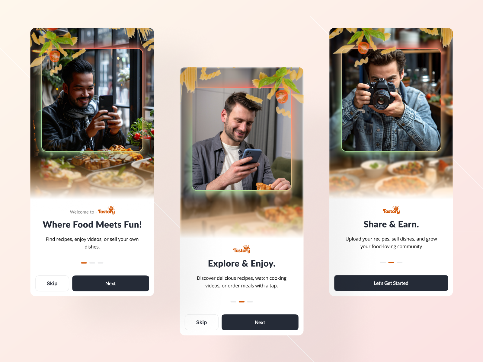 App Onboarding UI - Social Food Platform app design screens app onboarding app onboarding ui app screen cooking app explore food food community food delivery foodie vibe minimal recipe ui mobile app design onbaording onboarding onboarding app ui screen onboarding ui onboarding ui screen recipe app social app ui social recipe