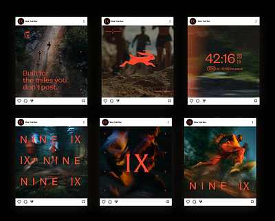 Nine Run Club Logo Brand Visual Identity branding design graphic design green hare icon identity illustration jackelope logo mark motion rabbit red run runner running social vector visual