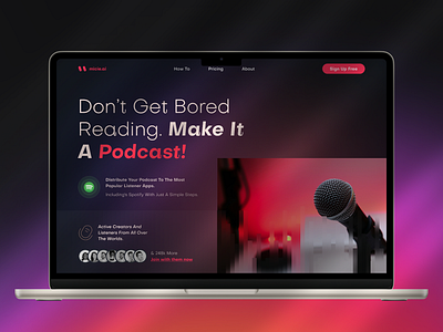 Micie.ai – AI Text to Podcast Converter apps audio aura best design gradient hero landing page modern podcast ui ux website