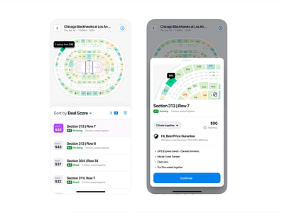 Smart Seating Selection Interface Design clean layout deal finder event flow event interface fan experience game day interactive map interface design light ui mobile ticketing mobile ux seamless checkout seat selector seat visualization section picker sports app sports tickets ticket booking ui pricing ux strategy