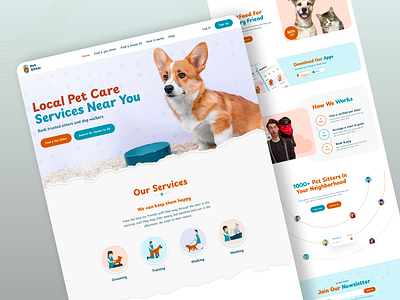 Pet Sitter Landing Page animal lover care clean colorful colorful design colorful website design interface landing page minimal pet pet care pet lover pet sitter pet sitter landing page pet sitter website ui ux website website design