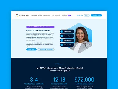 AI Virtual Assistant Landing Page ai ai assistant brand brand design branding dental dental marketing dental software dental website dentist design graphic design iconography layout design typography virtual web design