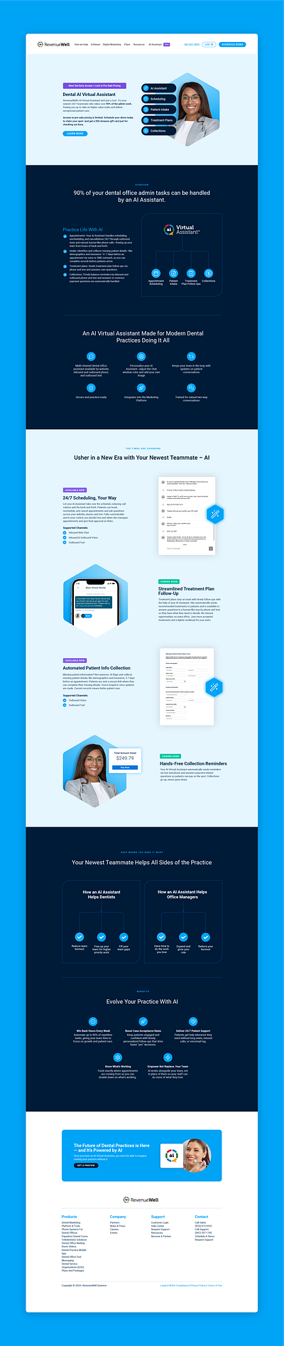 AI Virtual Assistant Landing Page ai ai assistant brand brand design branding dental dental marketing dental software dental website dentist design graphic design iconography layout design typography virtual web design
