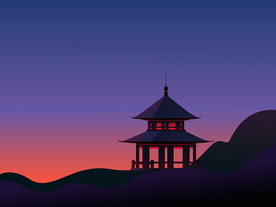 Pavilions art illustration blue cloud digital art digital illustration draw illustration landscape illustration mountain nature night view painting purple red sky sunset top of mountain tower vector illustration wallpaper