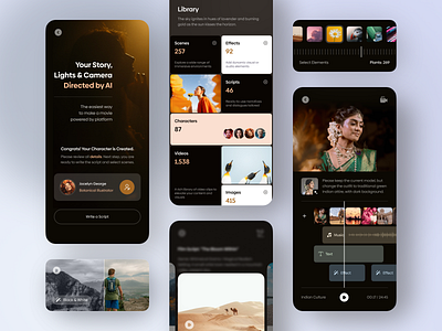 AI Movie Maker App ai animation app app design dark library mobile mobile app mobile design movie player profile ui