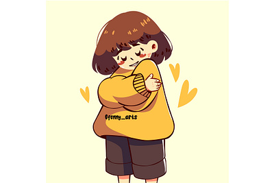 Cartoon Girl Giving Herself Hug body care cartoon character charity compassion emphaty good graphic design grief helping humanity kind love positive self stay together trouble upset
