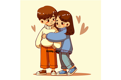 Cartoon Boy and Girl Hugging body care cartoon character charity compassion emphaty good graphic design grief helping humanity kind love positive self stay together trouble upset