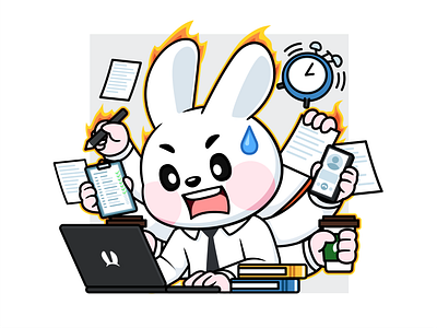 Rabbit Rush Hour 🐰🔥 bunny business busy cartoon character corporate cute design graphic design illustration laptop logo mascot mascot logo rabbit rush work