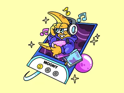 Moony Mascot Cartoon animation branding card cartoon card character card game cartoon cartoon character cartoon mascot creature design game graphic design illustration logo moon cartoon procreate ui