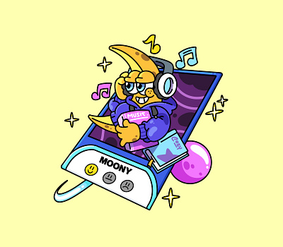 Moony Mascot Cartoon animation branding card cartoon card character card game cartoon cartoon character cartoon mascot creature design game graphic design illustration logo moon cartoon procreate ui