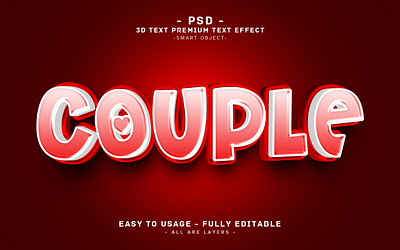 Couple'' Editable PSD Text Effect Style 3d 3d text action bold branding couple editable text effect graphic design headline logo love love text photoshop premium psd red text trending typo