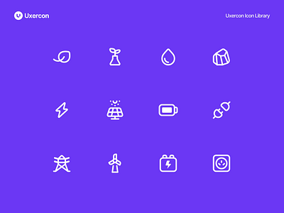 Energy & Electricity - Uxercon Icon Library animation battery design eco electric electricity energy figma generator icon icon design iconography logo power renewable technology ui uiux ux uxercon