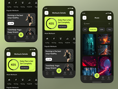 Fitness Tracker Mobile App UI Design activity tracker app design clean ui daily fitness fitness app fitness ui health fitness health tracker mobile app mobile app design music step tracker uiux design user interface wellness app workout app
