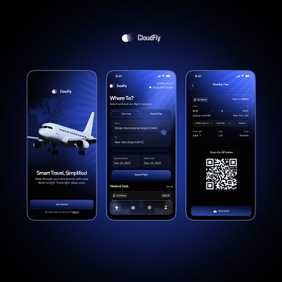 Cloudfly Flight Companion flight flight ui glassmorphism liquid glass ui ticket booking app