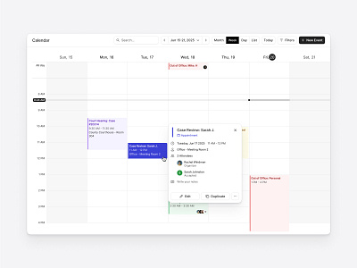 Weekly schedule view calendar clean dashboard events flat interaction minimal organi planner saas scheduling shadcn shadcnui tailwind