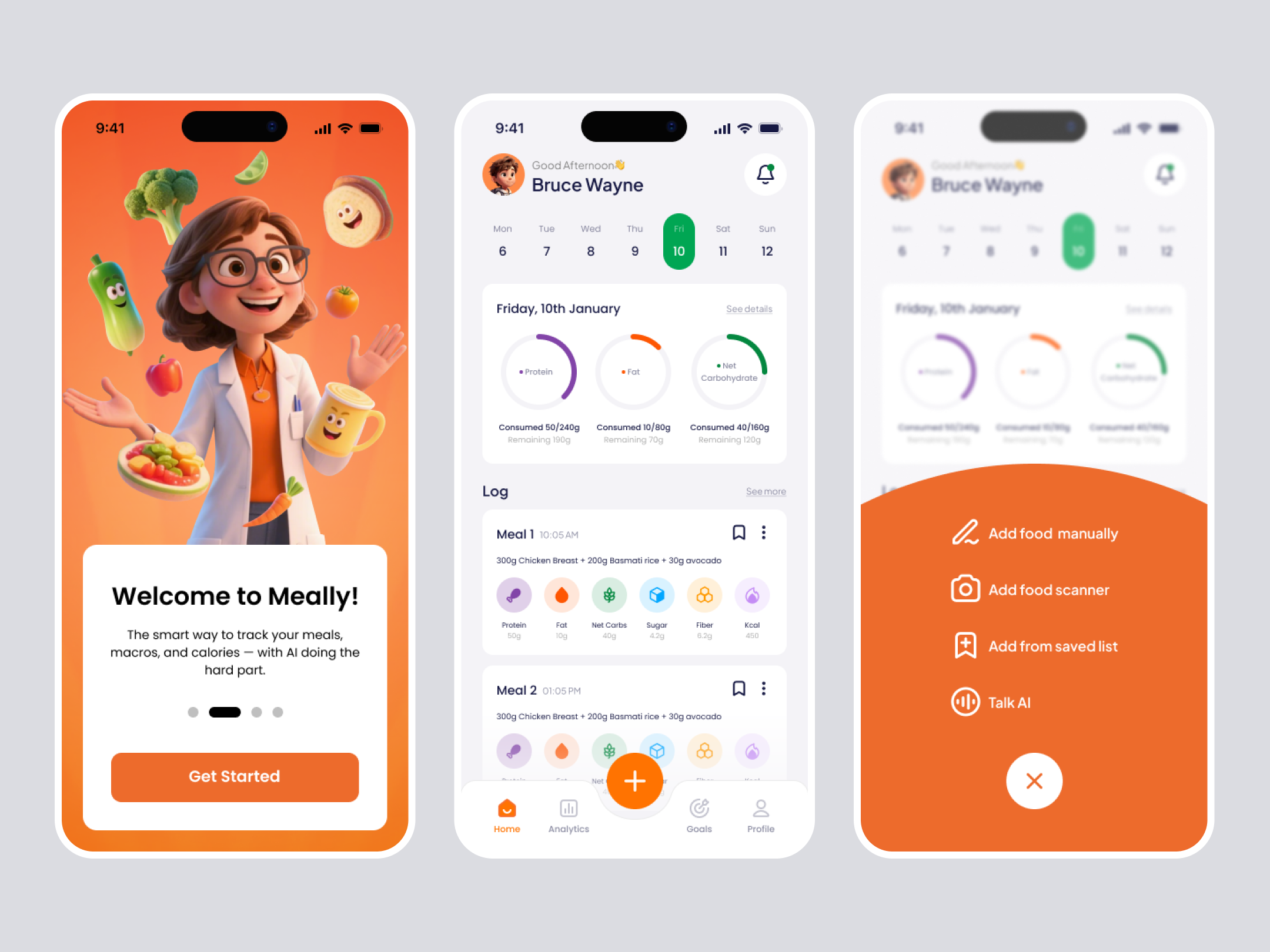 Meally | Mobile App Design🍑 app branding calorie care design diet food health illustration life mobile nutrition planning proteins service suarasa tracker ui wellness