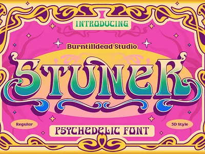 Stuner - Psychedelic Font cover album custom font font font style free font groovy font music festival poster psychdelic font retro font typography