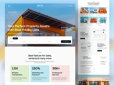 Real Estate Website UI Design for Rentus by Opency🏠 clean ui design home rental website modern web design property listing website property rental design real estate dashboard real estate landing page real estate ui real estate website ux ui for real estate website ui design