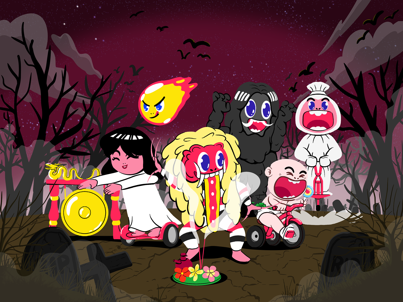 Haunted Nusantara : Illustration another world full scene fun graphic design halloween hantu haunted haunted nusantara horror illustration kunti nusantara pocong scary tuyul