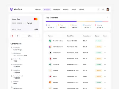 Card Details Screen Fintech Dashboard banking bill bills card card details credit card credit card payment dashboard fintech fintech app money payment screen ui