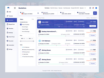 Shipment Booking boooking card cart dashboard filter graphic design listview navigation search shipment ui