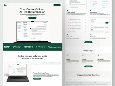 🩺 Tali – Doctor-Guided AI Health Companion Landing Page aicompanion cleanui dashboardui doctorai emrintegration figmadesign healthcareux healthtech hipaacompliant landingpagedesign medicalapp realproject saasdesign uiux webdesign