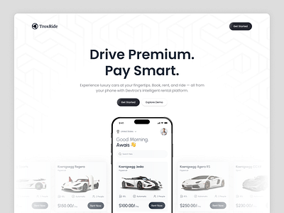 TroxRide - Car Rental Landing Page car rental app car rental landing page graphic design hero section landing page rental landing page ui ui ux design ux web desing website design