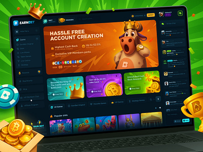 EarnBet - Online Casino betting blockchain casino casino app casino game crypto crypto casino earnbet gambling game interface live casino mobile casino online casino original casino rewards slots slots games strategy games table games web3
