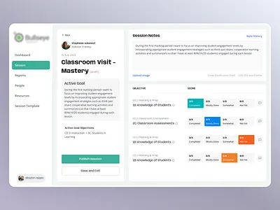 Student Session Portal classroom dashboard draft goal marking meeting notes notes online class publish session reports saas school session session notes student portal student saas ui university university portal ux
