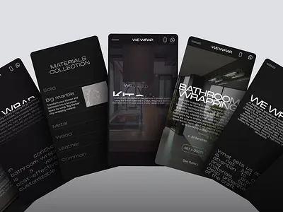 Mobile design for WeWrap renovation company promo website animation branding dark theme design homepage design interaction dsign interface landing page luxury mobile design portfolio website renovation services smooth scroll ui ui animation uiux user interface ux web design webflow development