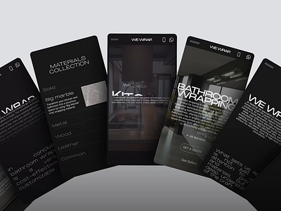 Mobile design for WeWrap renovation company promo website animation branding dark theme design homepage design interaction dsign interface landing page luxury mobile design portfolio website renovation services smooth scroll ui ui animation uiux user interface ux web design webflow development