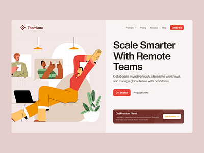 Teamline - SaaS Team Collaboration Hero Section clean collaboration communication design flat hero section homepage illustration meeting minimal modern remote saas task team ui ux video call website work