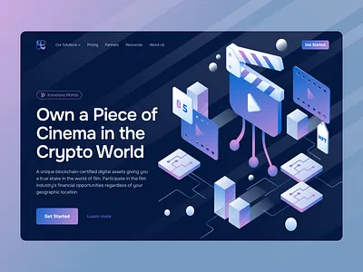 Vidblocks - Crypto based Cinema Platform Hero Section blockchain crypto dark mode defi design film futuristics gradient hero illustration invesment isometric media modern nft technology ui ux web3 website