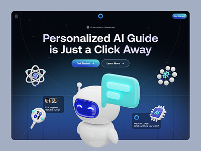 Guidon - AI Guidance Hero Section 3d ai assistant automation chatbot customer support design gradient guide hero homepage illustration machine learning modern service technology ui ux virtual website