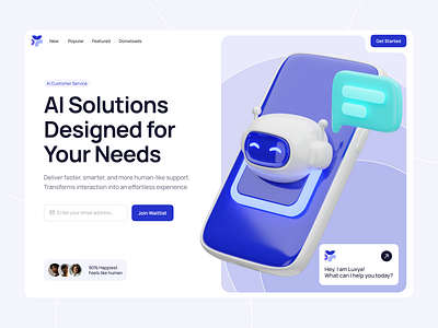 Repliq - AI Customer Support Hero Section 3d ai app assistant automation chatbot customer customer service design hero homepage illustration minimal mobile modern smart ui ux virtual website