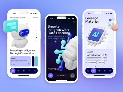 Pathmind - AI Learning App Hero Section 3d adtech ai app chatbot data data learning design education friendly illustration intelligent assistant learning minimal modern onboarding technology ui ux
