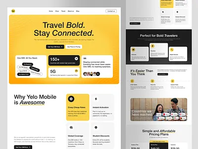 🎒 Travel Bold with Yelo Mobile clean corporate dailyui design landing page light mode mobile mobile provider orange provider travel ui uidesign ux webdesign website