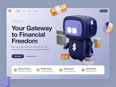 Fintive - Finance Platform Hero Section 3d bill budgeting finance fintech goals hero homepage icon illustration management modern money planning reminder saving tracking ui ux website
