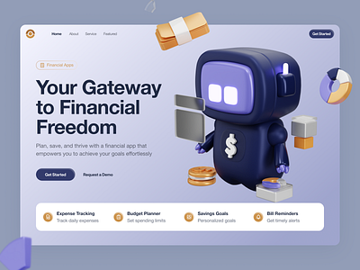 Fintive - Finance Platform Hero Section 3d bill budgeting finance fintech goals hero homepage icon illustration management modern money planning reminder saving tracking ui ux website