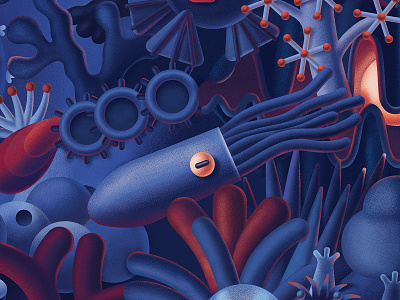 Illustration for wallpaper blue character children corals dark digital ecology fish illustration interior nature ocean octopus pattern sea wallpaper