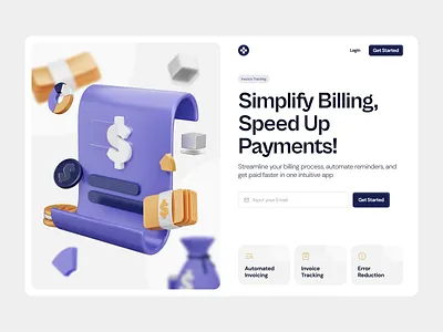 Paynetic - Billing and Payment Platform Hero Section 3d bill design dollar finance fintech gold hero homepage icon illustration invoice minimal modern payment saving technology ui ux website