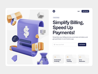 Paynetic - Billing and Payment Platform Hero Section 3d bill design dollar finance fintech gold hero homepage icon illustration invoice minimal modern payment saving technology ui ux website