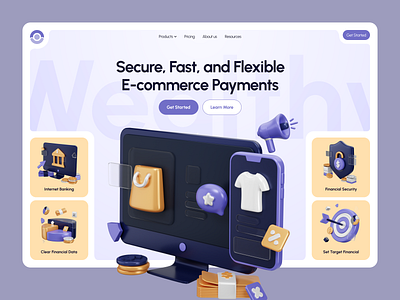 SwiftlyPay - Payments Platform Hero Section 3d bank checkout ecommerce finance fintech friendly gradient hero homepage icon illustration modern payment security shopping ui ux website