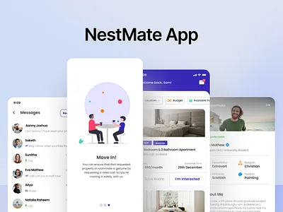 Nest Mate - Roommate finding task made, simpler. branding logo ui