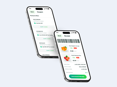 Grocery Mobile App - Coupon / E-Receipt Screen app interaction app interface checkout design clean ui coupon design digital receipts discount design e commerce ui grocery app grocery concept grocery tech interface innovation minimal ui mobile app ux mobile ui retail design shopping experience ui design user centric user flow
