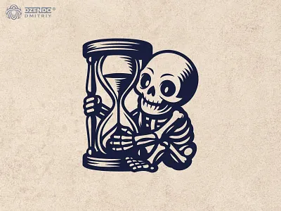 "Skeleton Chasing Time" logo black and white logo design branding dark theme logo death and time logo hourglass logo logo logo with meaning playful skeleton mascot skeleton design skeleton hourglass logo skeleton with hourglass symbol spooky branding logo time concept logo time is running out logo time logo
